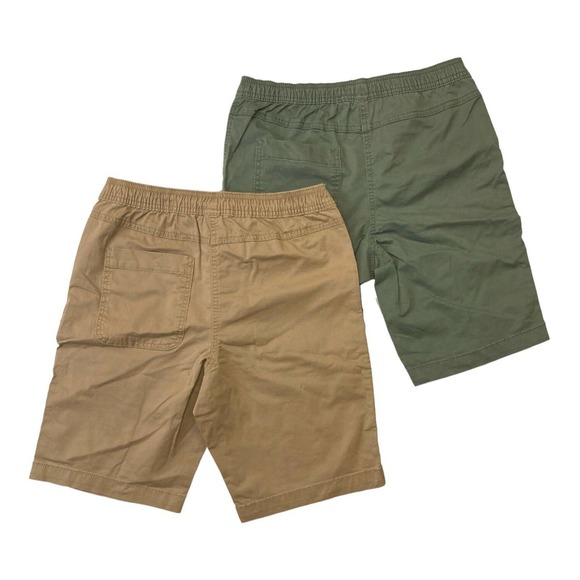 Boys 2-Pack Size 10/12 Woven Shorts Set, Green & Tan w/ Elastic Waist - Picture 2 of 10